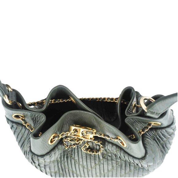 Chanel  Chevron Leather Drawstring Bucket Crossbody Bag Green - Picture 4 of 14